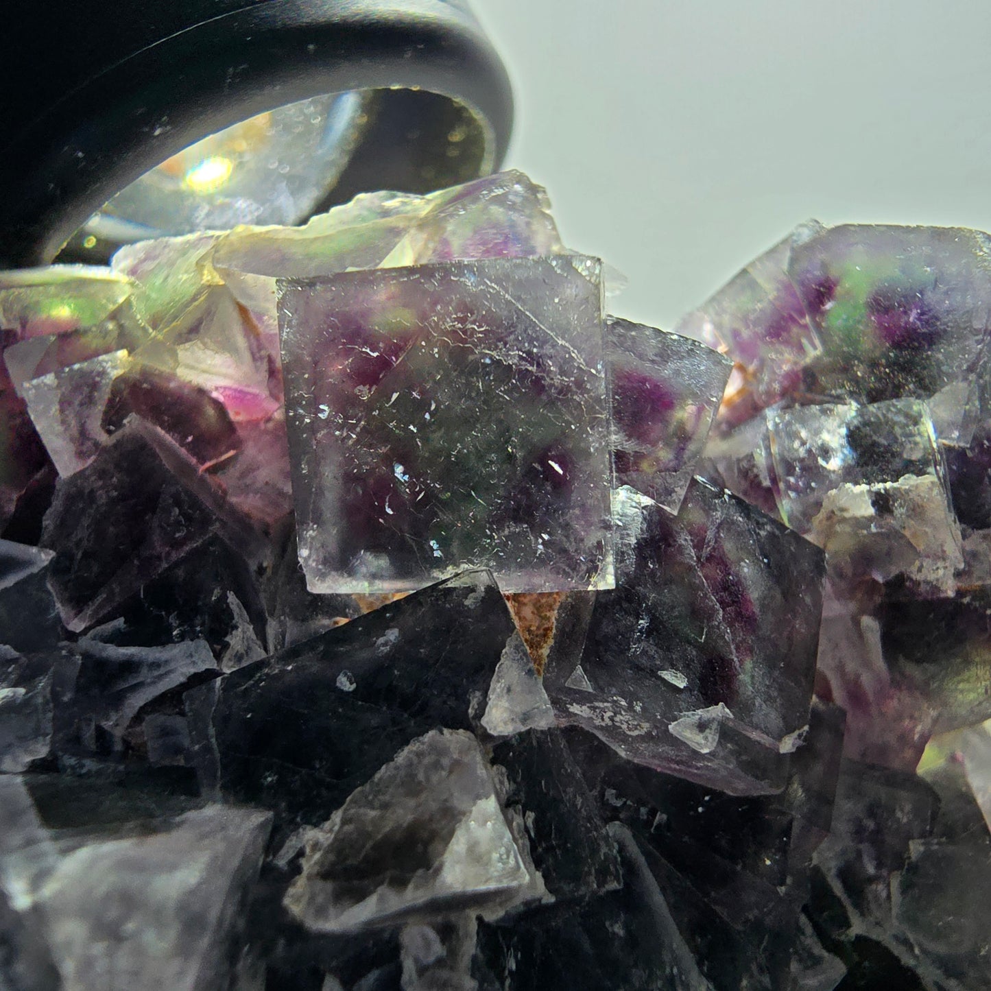 Phantom Fluorit Würfel, Quarz Stufe, grün lila Okorusu, Namibia 83*68*38mm #13044