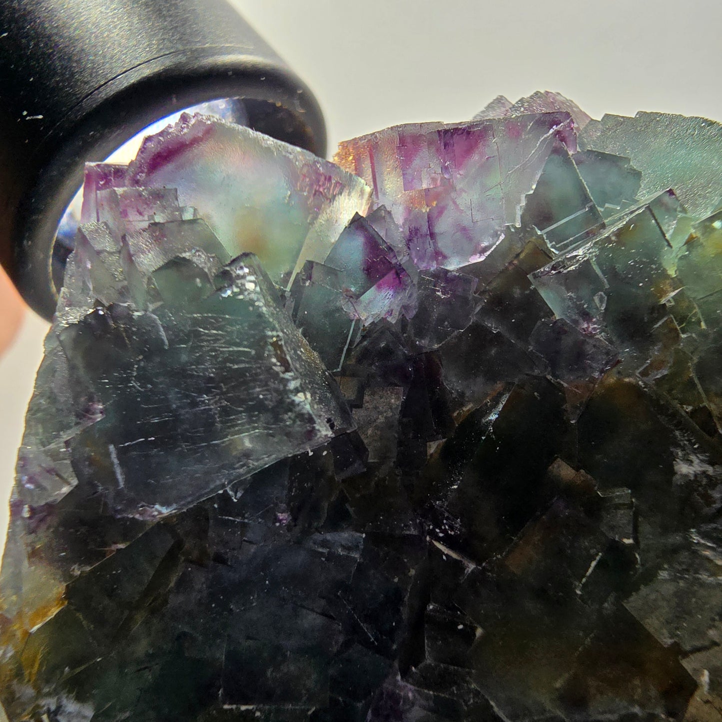 Phantom Fluorit Würfel Stufe, zonal, parkettiert grün lila Okorusu, Namibia 88*68*18mm #13047