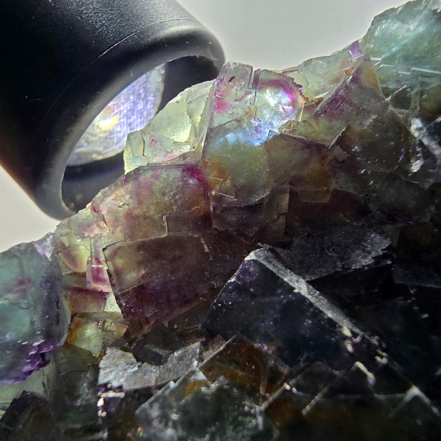 Phantom Fluorit Würfel Stufe, zonal, parkettiert grün lila Okorusu, Namibia 88*68*18mm #13047