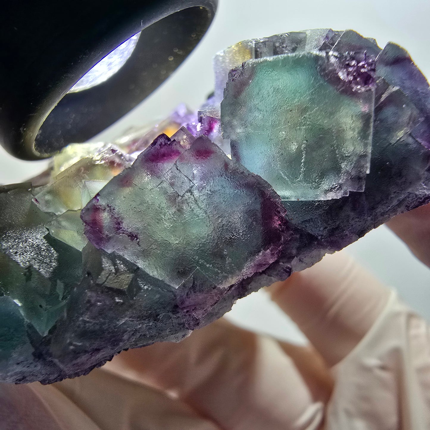 Phantom Fluorit Würfel Stufe, zonal, parkettiert grün lila Okorusu, Namibia 88*68*18mm #13047