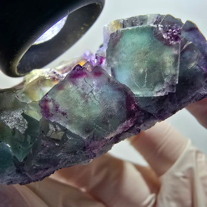 Phantom Fluorit Würfel Stufe, zonal, parkettiert grün lila Okorusu, Namibia 88*68*18mm #13047