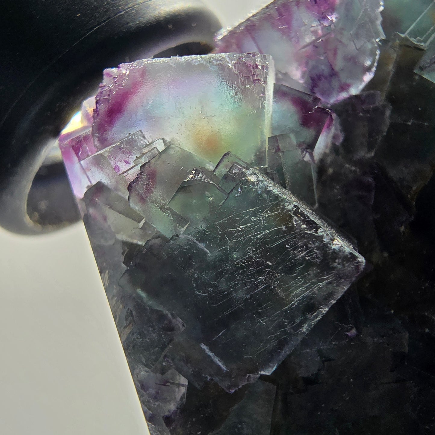 Phantom Fluorit Würfel Stufe, zonal, parkettiert grün lila Okorusu, Namibia 88*68*18mm #13047