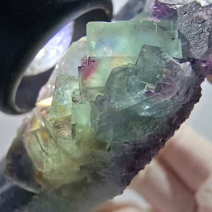Phantom Fluorit Würfel Stufe, zonal, parkettiert grün lila Okorusu, Namibia 88*68*18mm #13047