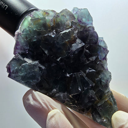 Phantom Fluorit Würfel Stufe, zonal, parkettiert grün lila Okorusu, Namibia 88*68*18mm #13047
