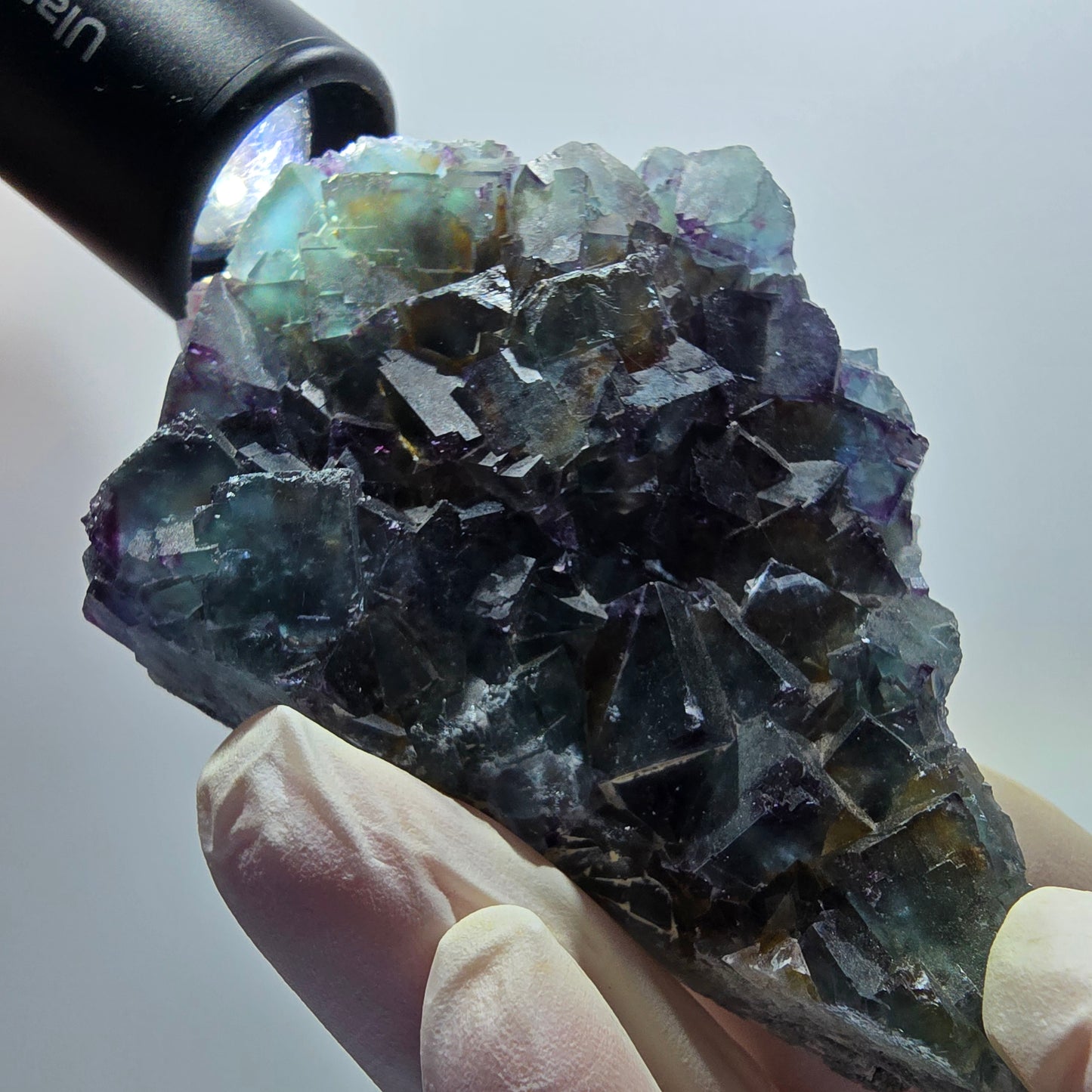 Phantom Fluorit Würfel Stufe, zonal, parkettiert grün lila Okorusu, Namibia 88*68*18mm #13047