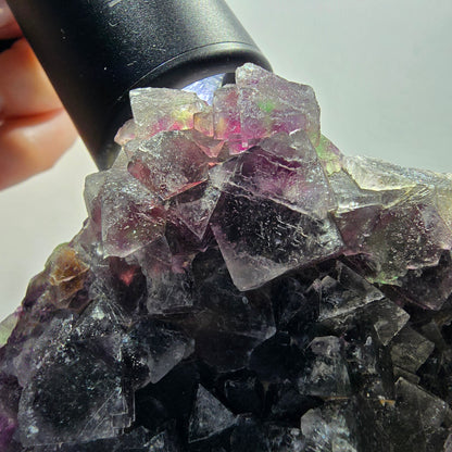 Phantom Fluorit Würfel, Quarz Stufe, grün lila Okorusu, Namibia 82*66*27mm #13048