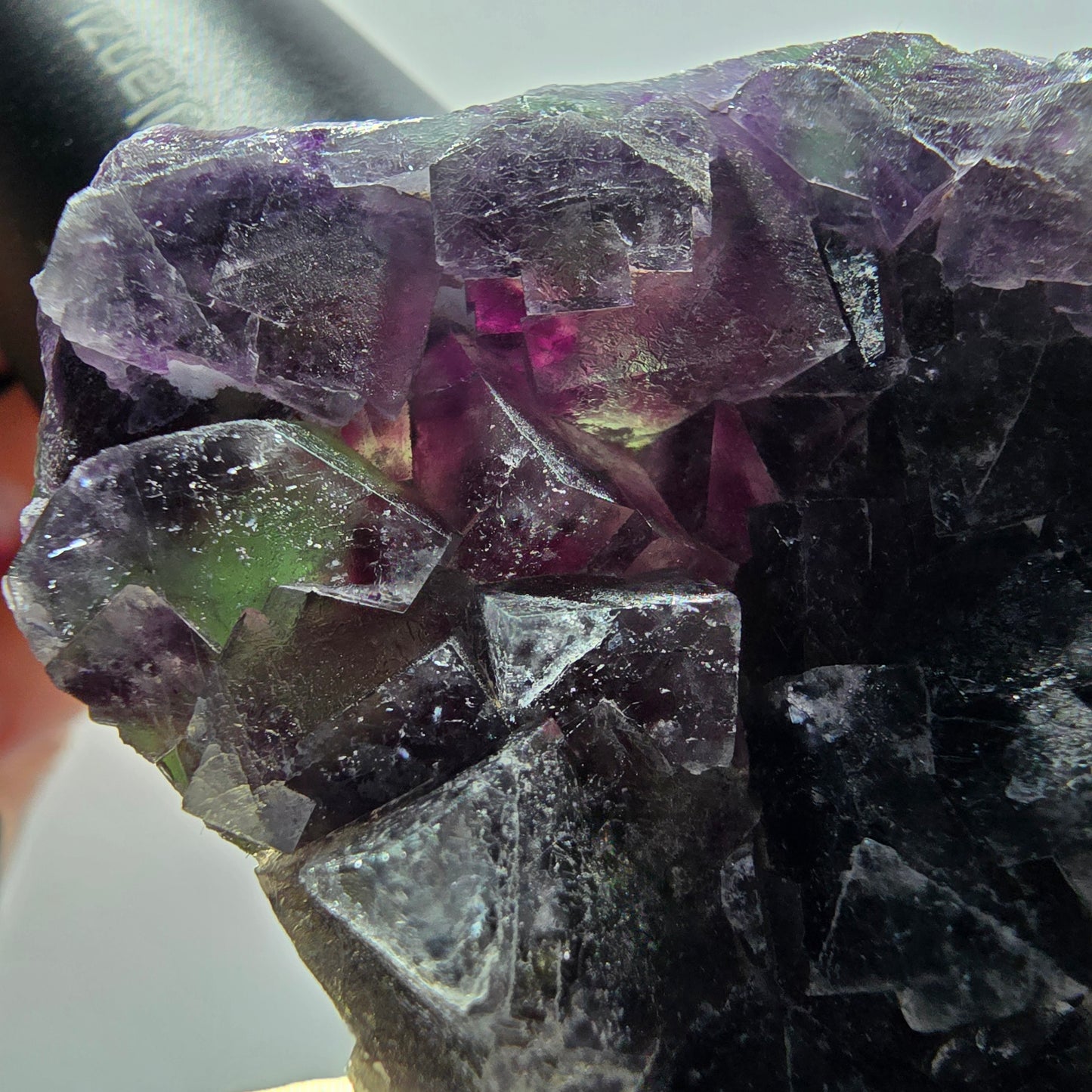 Phantom Fluorit Würfel, Quarz Stufe, grün lila Okorusu, Namibia 82*66*27mm #13048