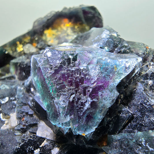 Phantom Fluorit Würfel, Quarz Stufe, grün lila Okorusu, Namibia 81*53*27mm #13049