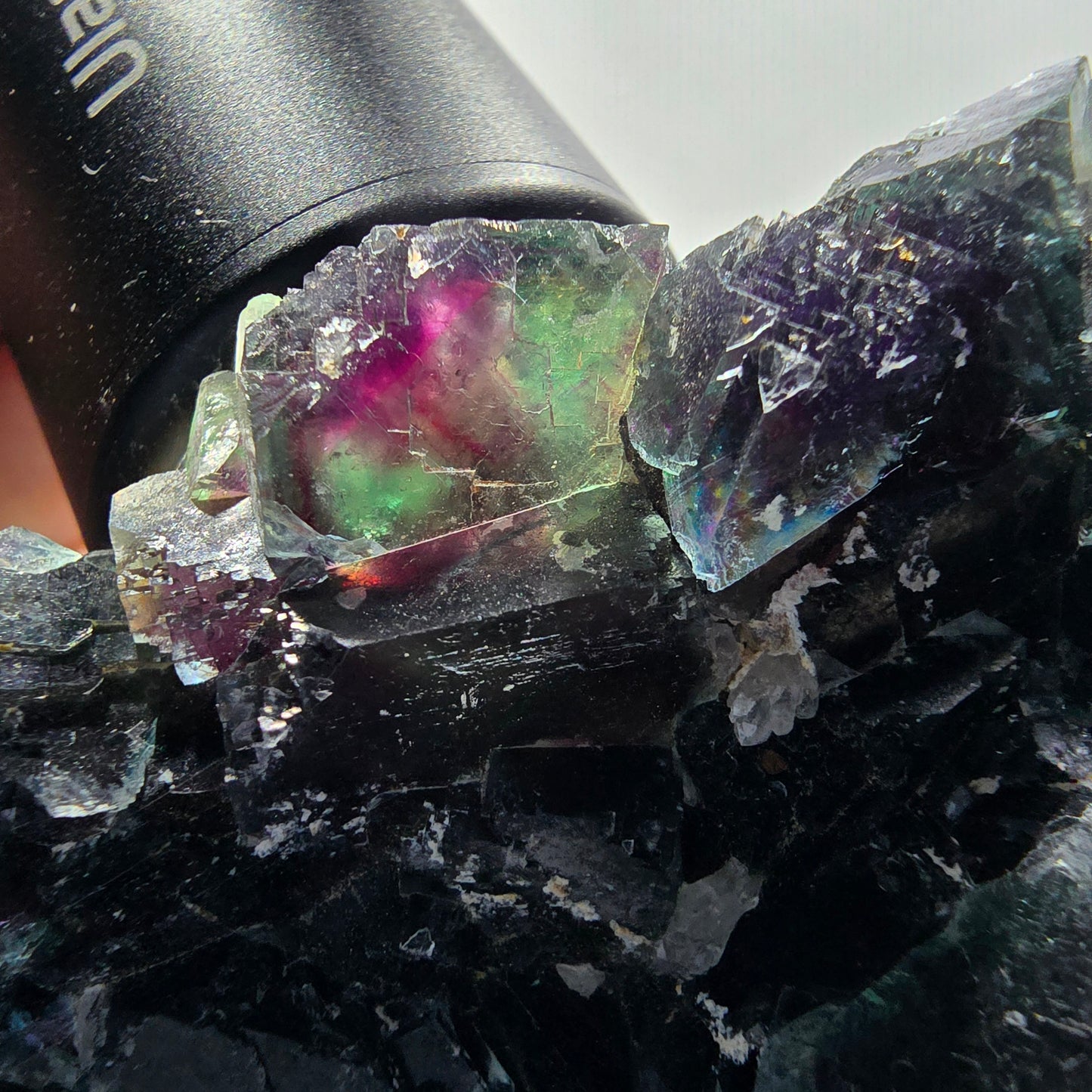 Phantom Fluorit Würfel, Quarz Stufe, grün lila Okorusu, Namibia 81*53*27mm #13049