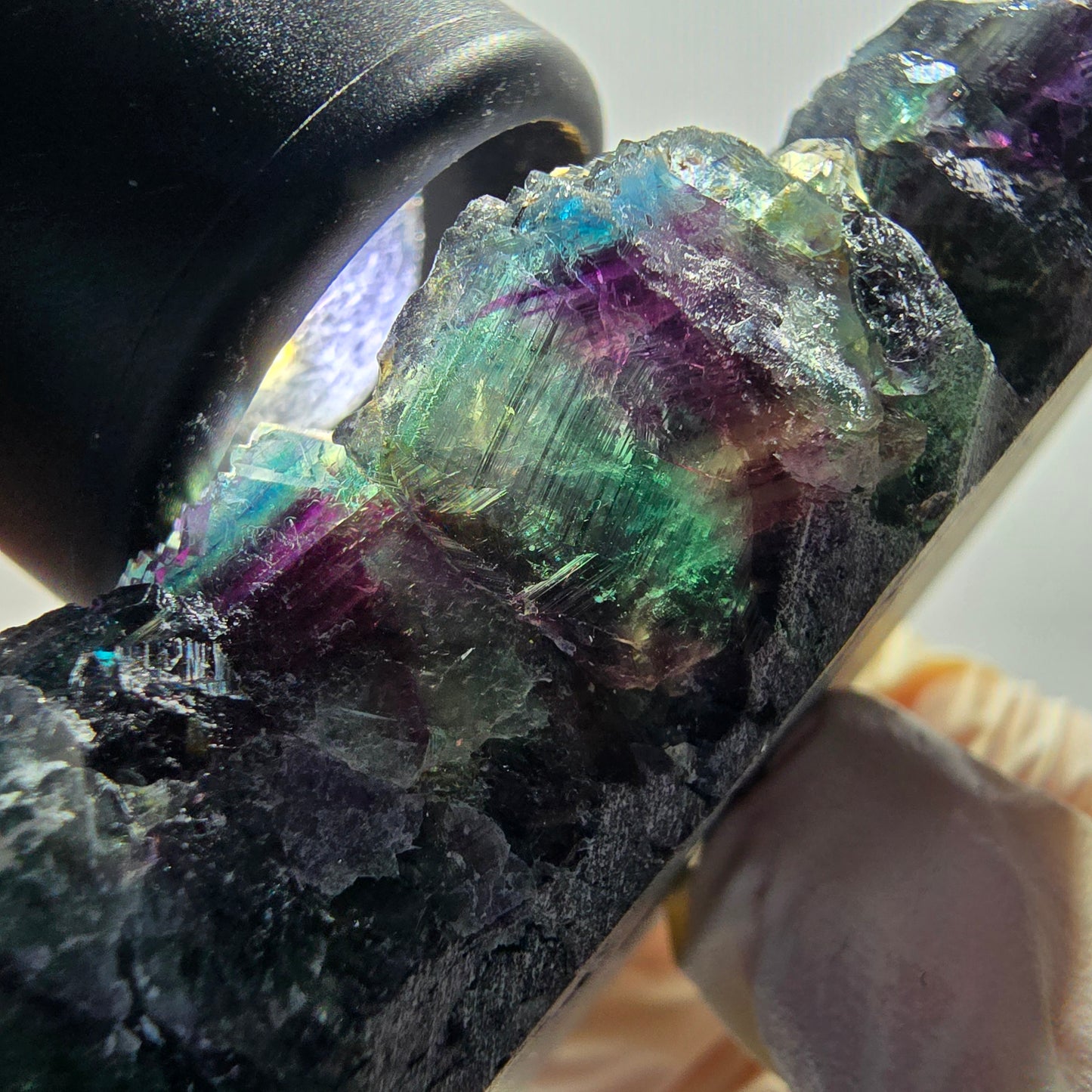 Phantom Fluorit Würfel, Quarz Stufe, grün lila Okorusu, Namibia 81*53*27mm #13049