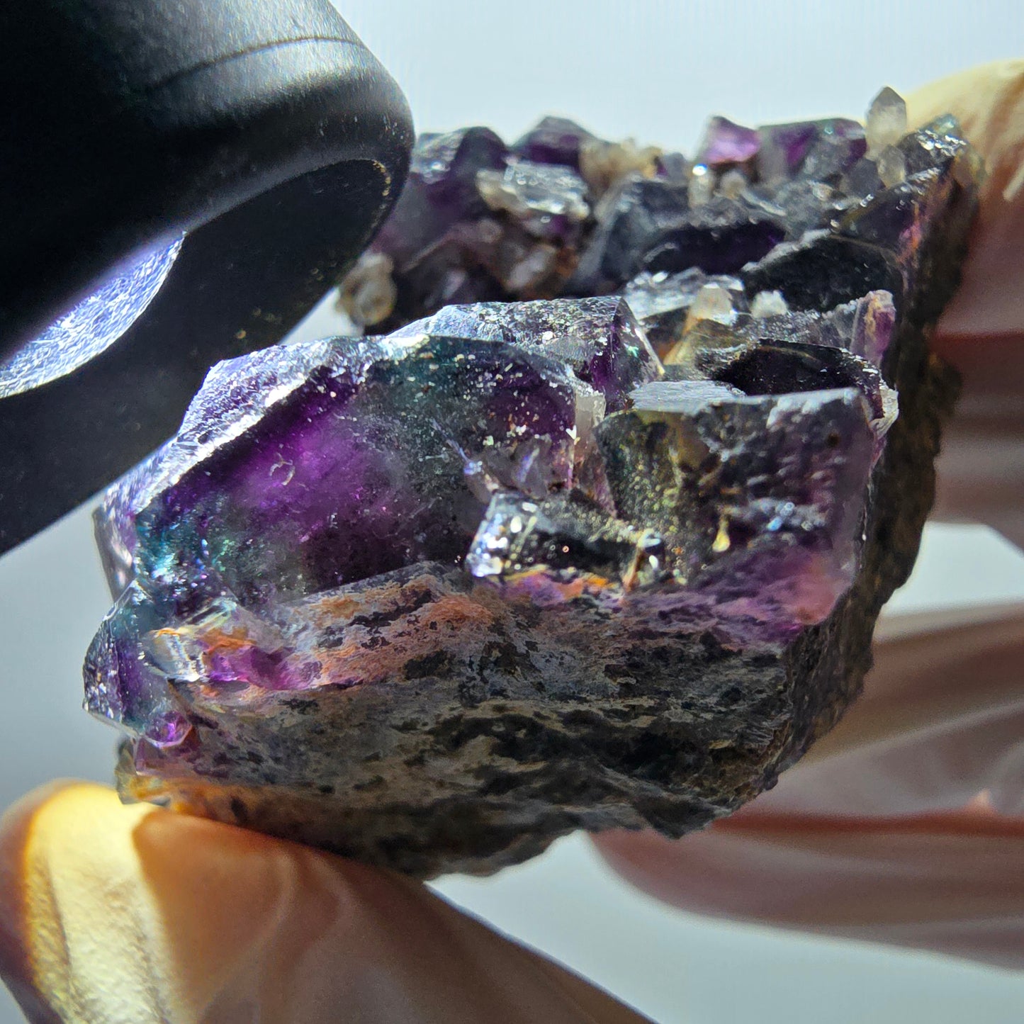 Phantom Fluorit Würfel, Quarz Stufe, grün lila Okorusu, Namibia 73*66*41mm #13050