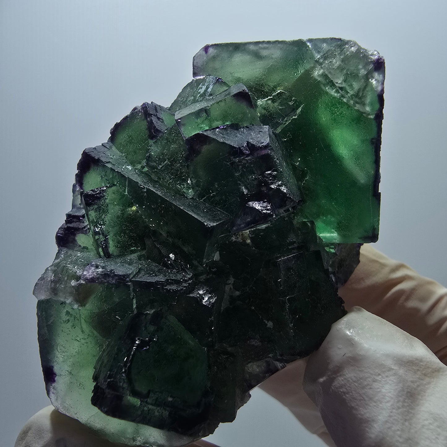 Phantom Fluorit Würfel Stufe, zonal, parkettiert grün lila Okorusu, Namibia 70*50*38mm #13051