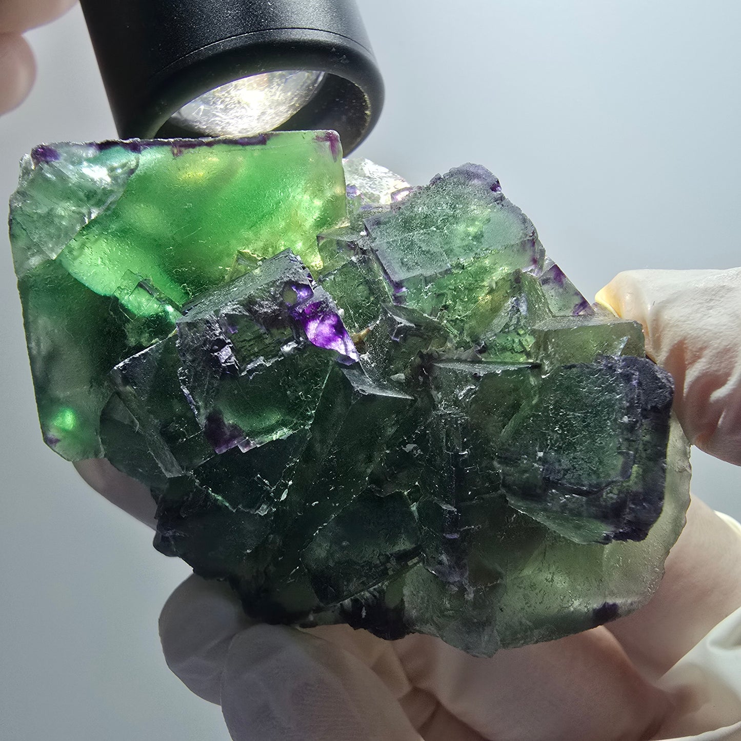 Phantom Fluorit Würfel Stufe, zonal, parkettiert grün lila Okorusu, Namibia 70*50*38mm #13051