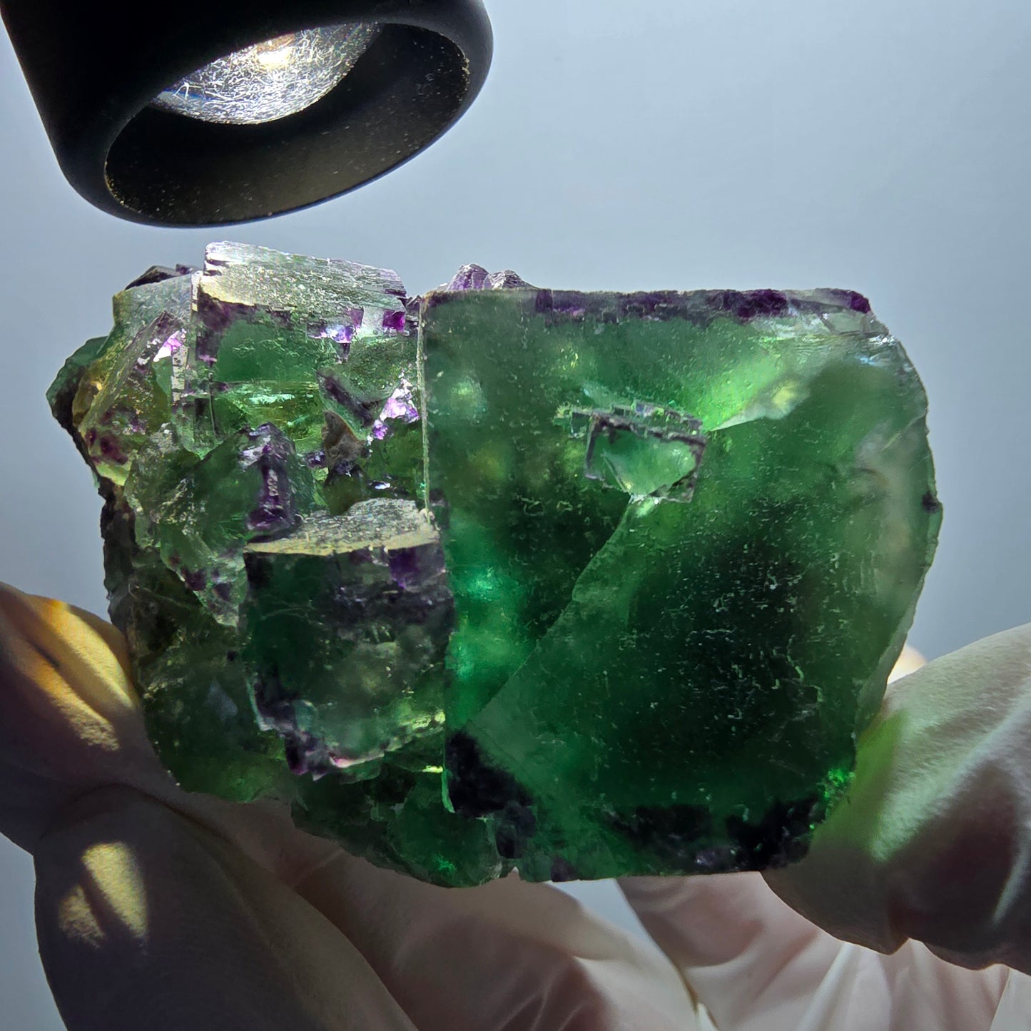 Phantom Fluorit Würfel Stufe, zonal, parkettiert grün lila Okorusu, Namibia 70*50*38mm #13051