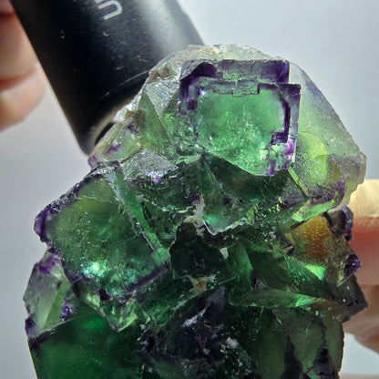Phantom Fluorit Würfel Stufe, zonal, parkettiert grün lila Okorusu, Namibia 70*50*38mm #13051