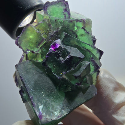 Phantom Fluorit Würfel Stufe, zonal, parkettiert grün lila Okorusu, Namibia 70*50*38mm #13051