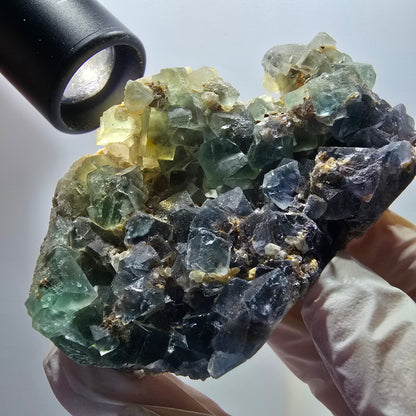 Phantom Fluorit Würfel, Quarz Stufe, grün lila Okorusu, Namibia 87*54*29mm #13052