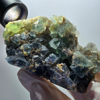 Phantom Fluorit Würfel, Quarz Stufe, grün lila Okorusu, Namibia 87*54*29mm #13052
