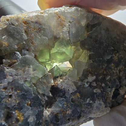 Phantom Fluorit Würfel, Quarz Stufe, grün lila Okorusu, Namibia 87*54*29mm #13052