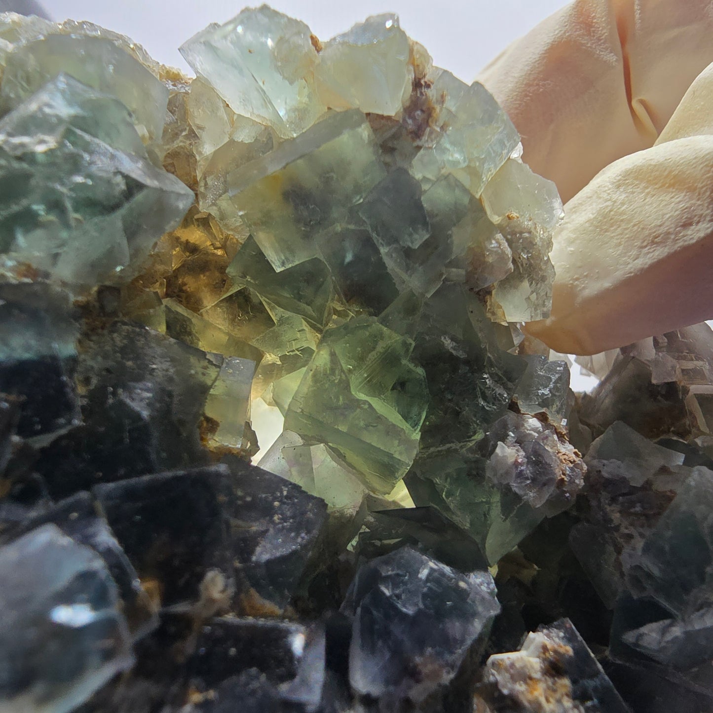 Phantom Fluorit Würfel, Quarz Stufe, grün lila Okorusu, Namibia 87*54*29mm #13052