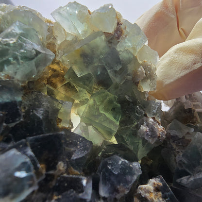 Phantom Fluorit Würfel, Quarz Stufe, grün lila Okorusu, Namibia 87*54*29mm #13052
