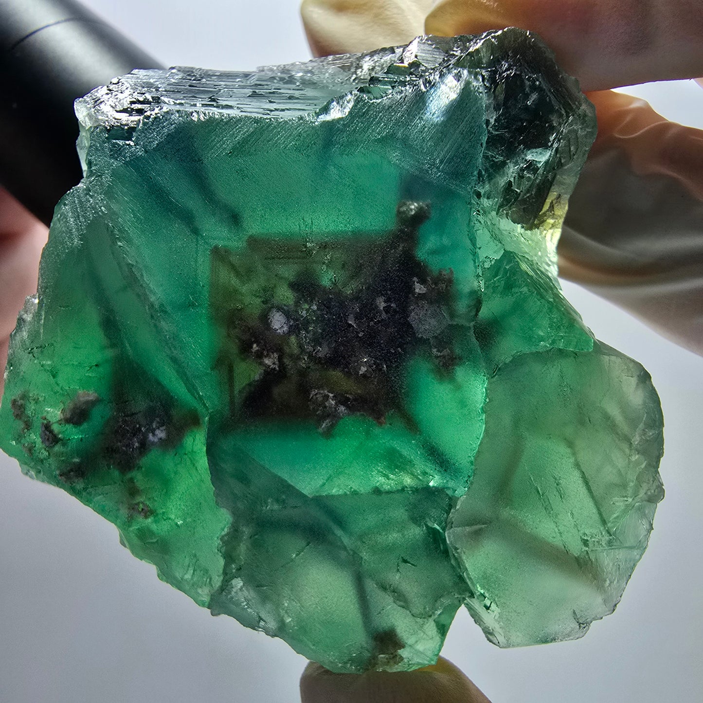 Phantom Fluorit Würfel Stufe, parkettiert, grün braun Okorusu Namibia 61*60*31mm #13055
