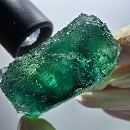 Phantom Fluorit Würfel Stufe, parkettiert, grün braun Okorusu Namibia 61*60*31mm #13055