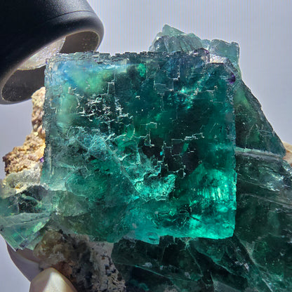 Phantom Fluorit Würfel, Quarz Stufe, parkettiert grün Okorusu Namibia 69*60*38mm #13056
