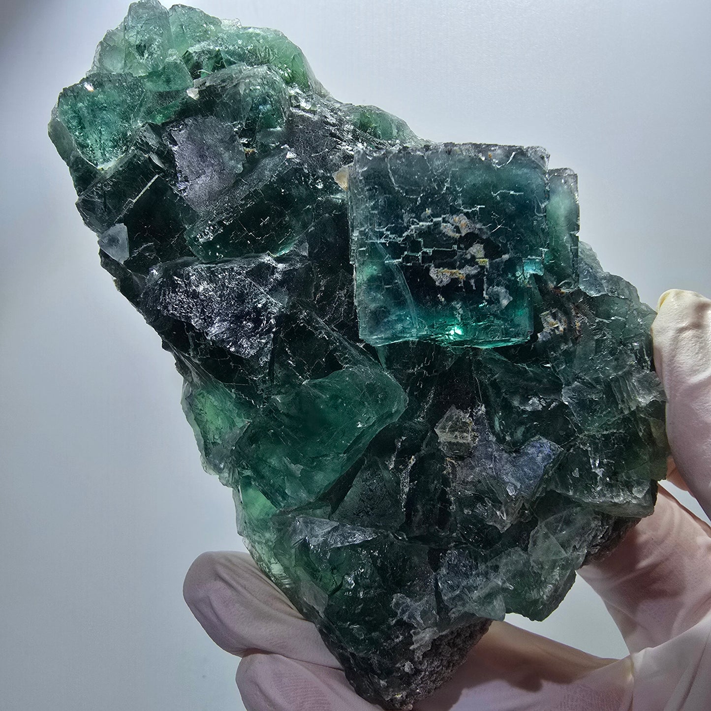 Phantom Fluorit Würfel Stufe, parkettiert grün Okorusu, Namibia 107*68*38mm #13060