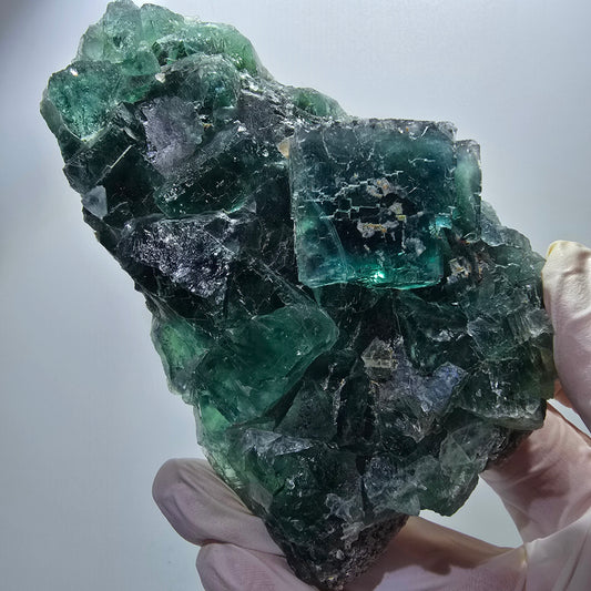 Phantom Fluorit Würfel Stufe, parkettiert grün Okorusu, Namibia 107*68*38mm #13060