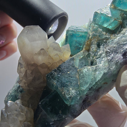 Phantom Fluorit Würfel, Quarz Stufe, grün lila Okorusu, Namibia 106*58*36mm #13065