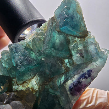 Phantom Fluorit Würfel, Quarz Stufe, grün lila Okorusu, Namibia 106*58*36mm #13065
