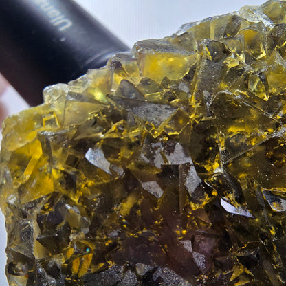 Phantom Fluorit Würfel Stufe, gelb Honey Pocket Mine, Okorusu Namibia 89*77*12mm #13075