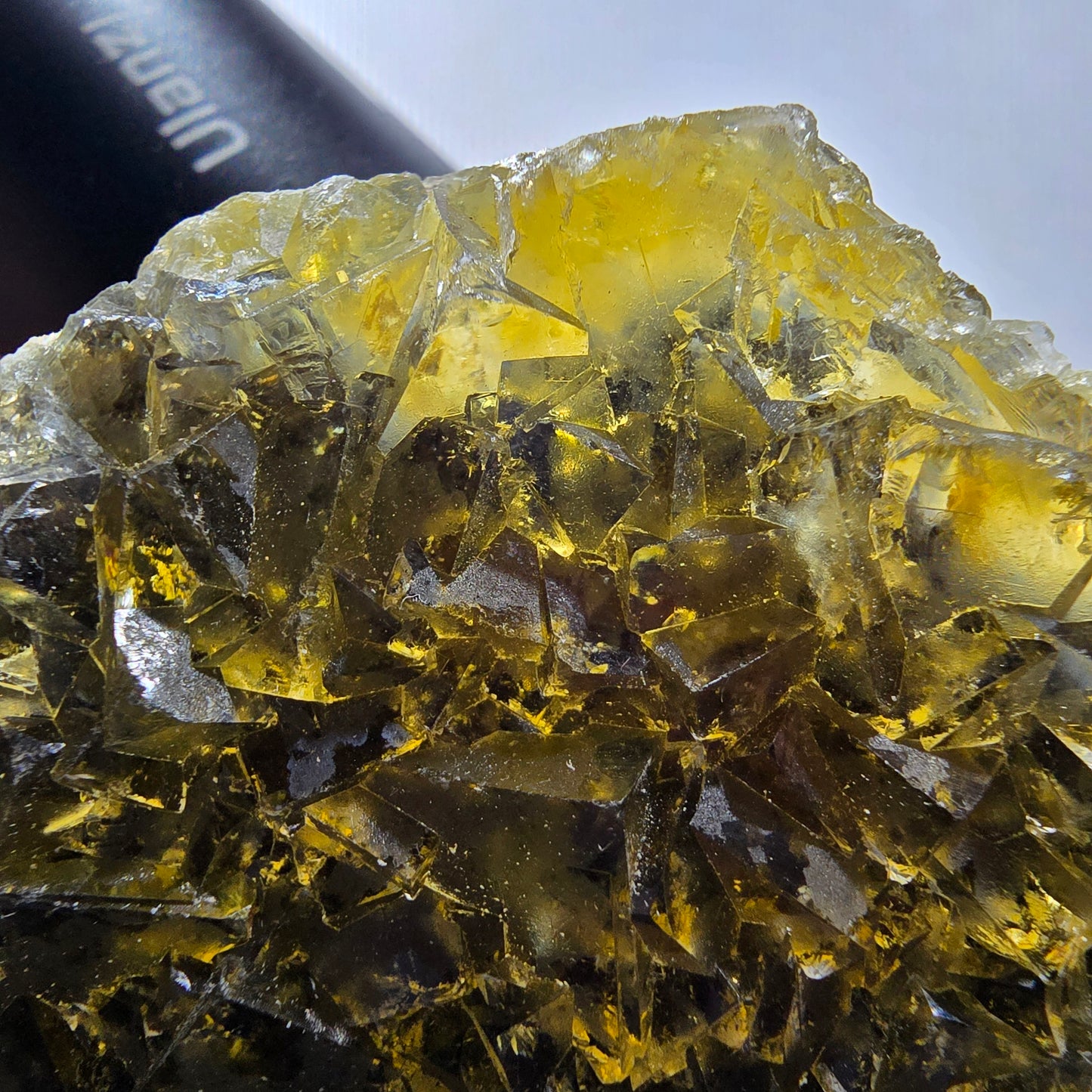 Phantom Fluorit Würfel Stufe, gelb Honey Pocket Mine, Okorusu Namibia 89*77*12mm #13075
