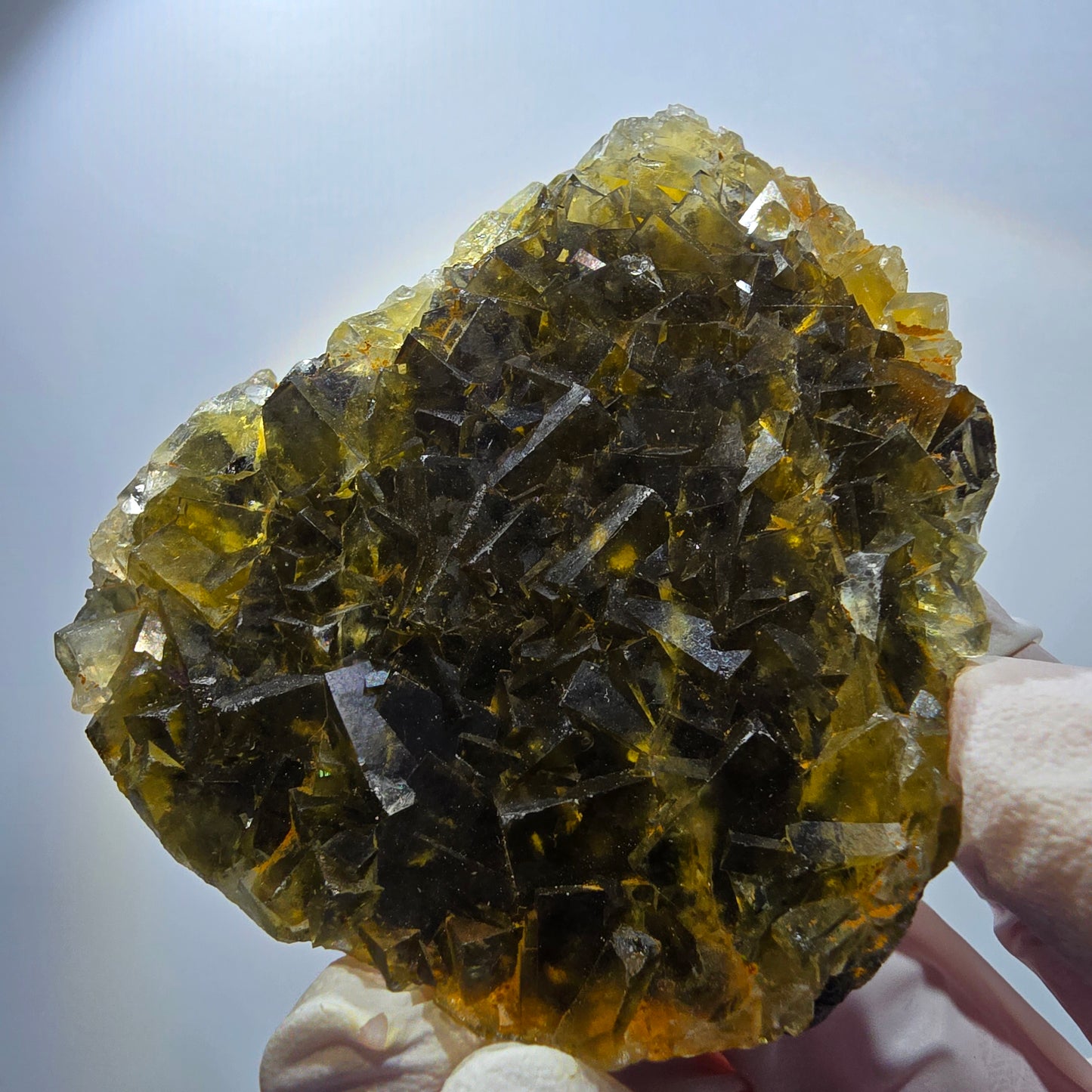 Phantom Fluorit Würfel Stufe, gelb Honey Pocket Mine, Okorusu Namibia 68*58*14mm #13076