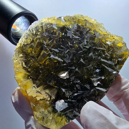 Phantom Fluorit Würfel Stufe, gelb Honey Pocket Mine, Okorusu Namibia 85*69*17mm #13077