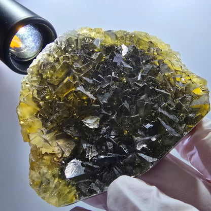 Phantom Fluorit Würfel Stufe, gelb Honey Pocket Mine, Okorusu Namibia 85*69*17mm #13077