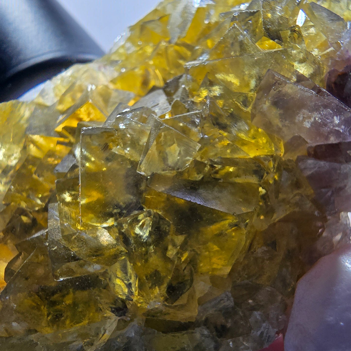 Phantom Fluorit Würfel Stufe, gelb Honey Pocket Mine, Okorusu Namibia 83*42*19mm #13079