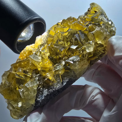 Phantom Fluorit Würfel Stufe, gelb Honey Pocket Mine, Okorusu Namibia 81*52*29mm #13080