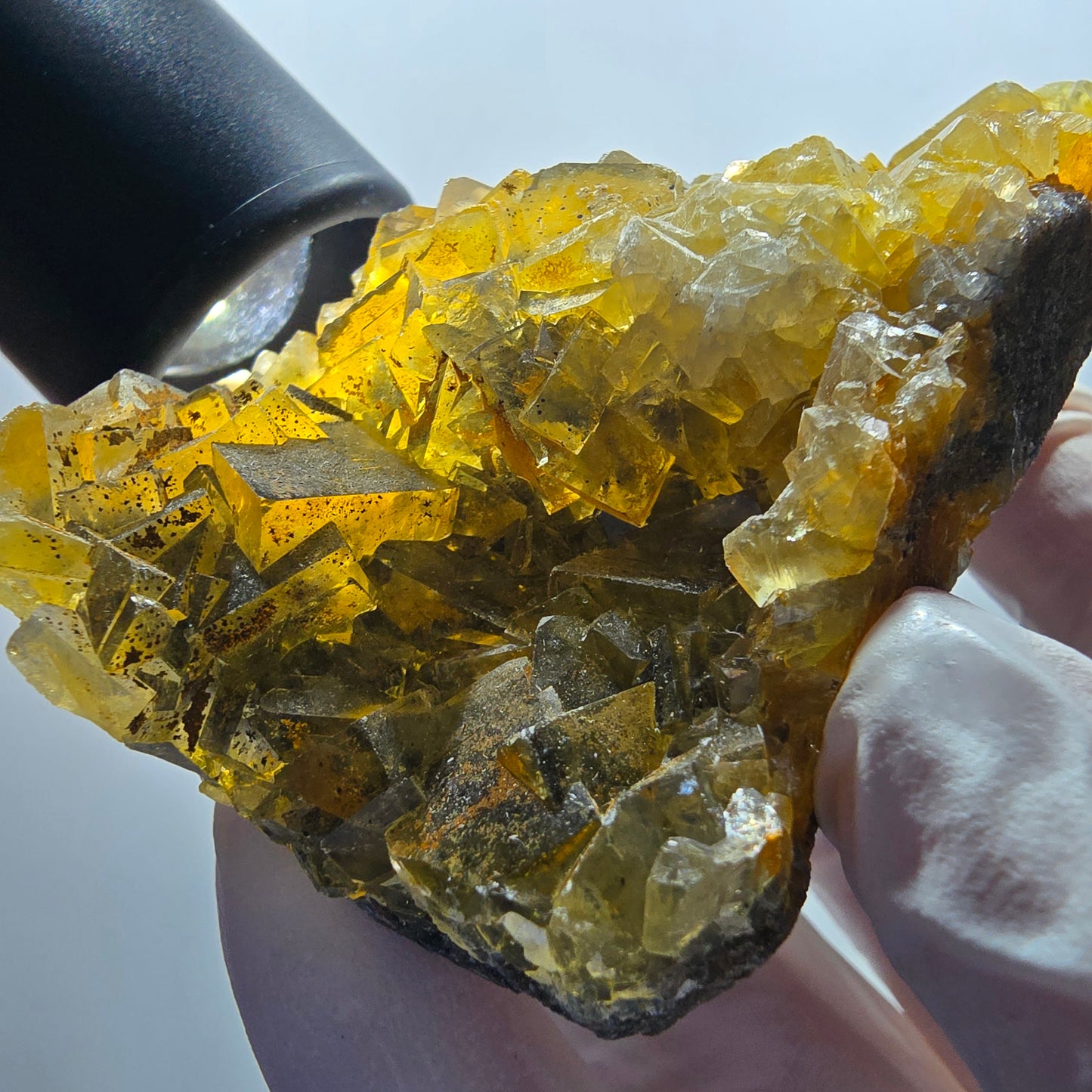 Phantom Fluorit Würfel Stufe, gelb Honey Pocket Mine, Okorusu Namibia 81*52*29mm #13080