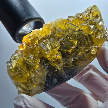 Phantom Fluorit Würfel Stufe, gelb Honey Pocket Mine, Okorusu Namibia 81*52*29mm #13080