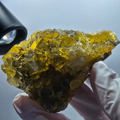 Phantom Fluorit Würfel Stufe, gelb Honey Pocket Mine, Okorusu Namibia 81*52*29mm #13080