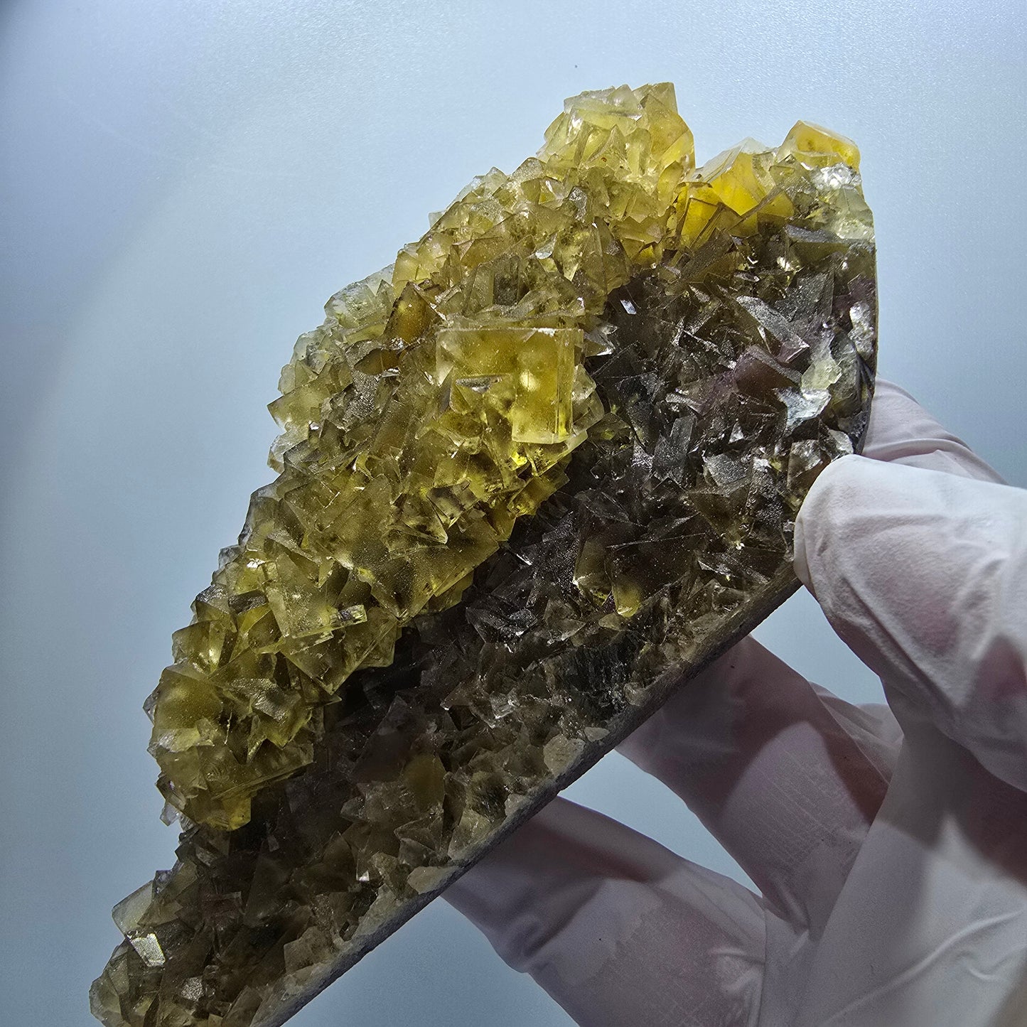 Phantom Fluorit Würfel Stufe, gelb Honey Pocket Mine Okorusu Namibia 124*60*29mm #13081