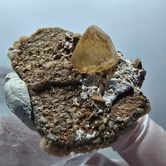 Seltene Calcit X auf Matrix Kristall Spitze, gelb Erongo, Namibia 40*28*13mm #13088