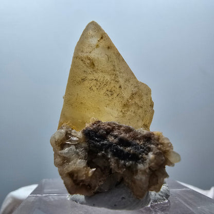 Seltene Calcit X auf Matrix Kristall Spitze, gelb Erongo, Namibia 25*21*16mm #13089