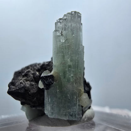 Seltene Aquamarin X auf Schörl Turmalin Stufe Erongo, Namibia 21*16*20mm #13106