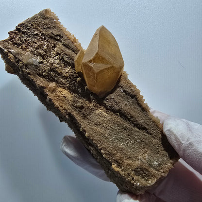 Seltene Calcit XX auf Matrix Kristall Spitze, gelb Erongo, Namibia 108*43*38mm #13116