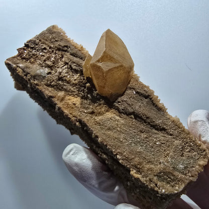 Seltene Calcit XX auf Matrix Kristall Spitze, gelb Erongo, Namibia 108*43*38mm #13116
