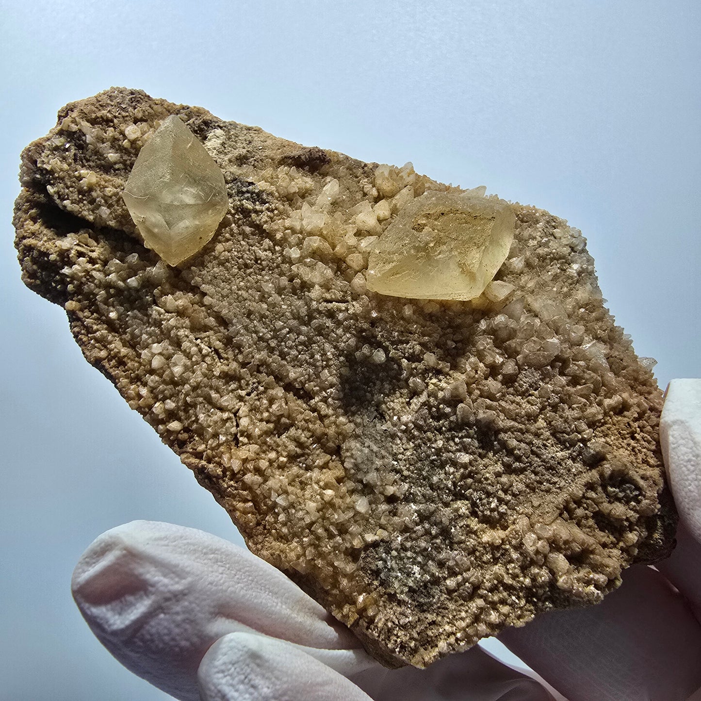 Seltene Calcit XX auf Matrix Kristall Spitze, gelb Erongo, Namibia 94*65*29mm #13117