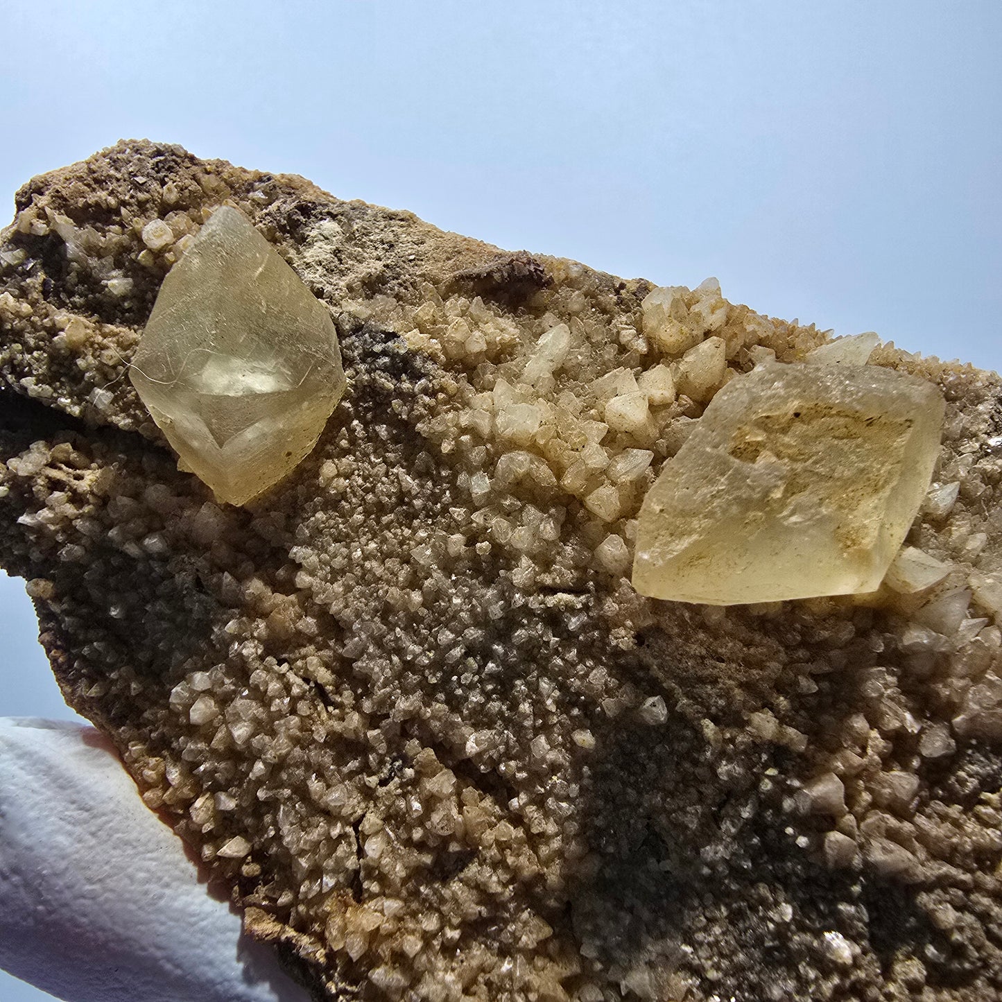 Seltene Calcit XX auf Matrix Kristall Spitze, gelb Erongo, Namibia 94*65*29mm #13117